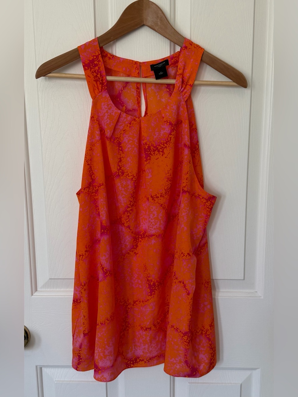 Ann Taylor Orange & Pink Sleeveless Keyhole Shell Top